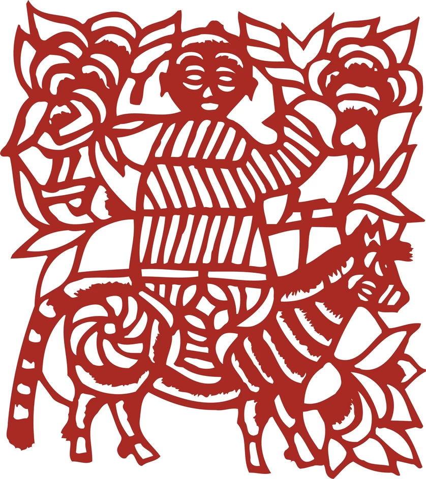 中国风中式传统喜庆民俗人物动物窗花剪纸插画边框AI矢量PNG素材【2349】